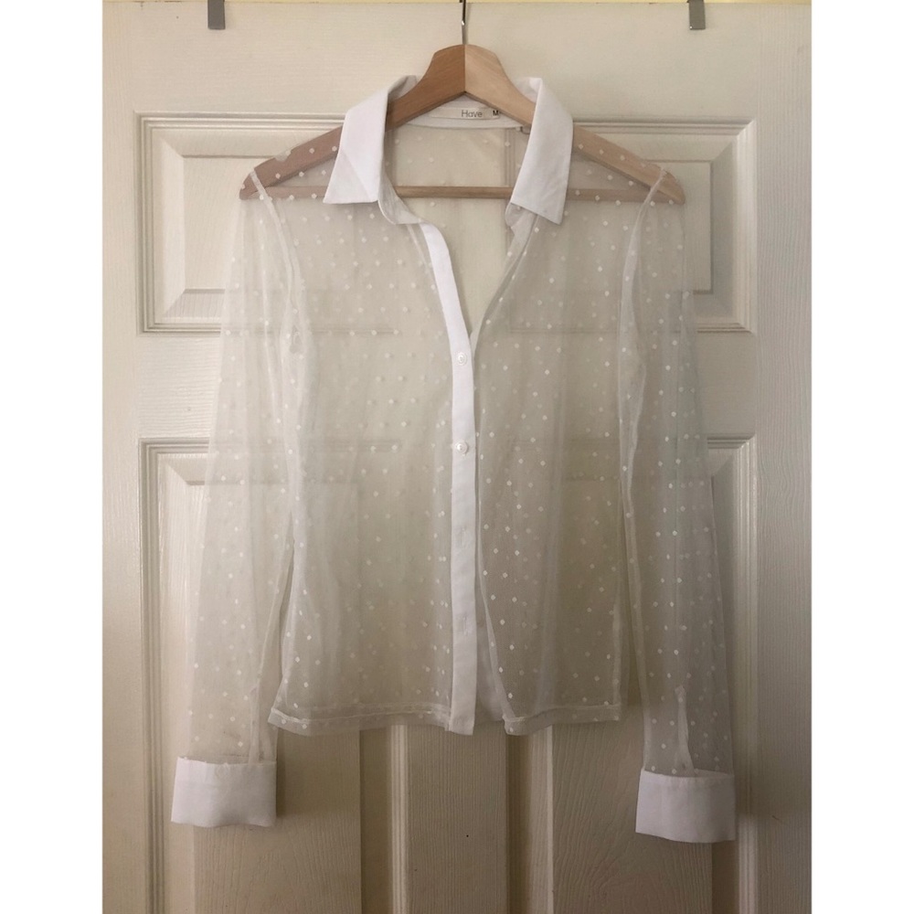 White Dobby Mesh Button Up Top